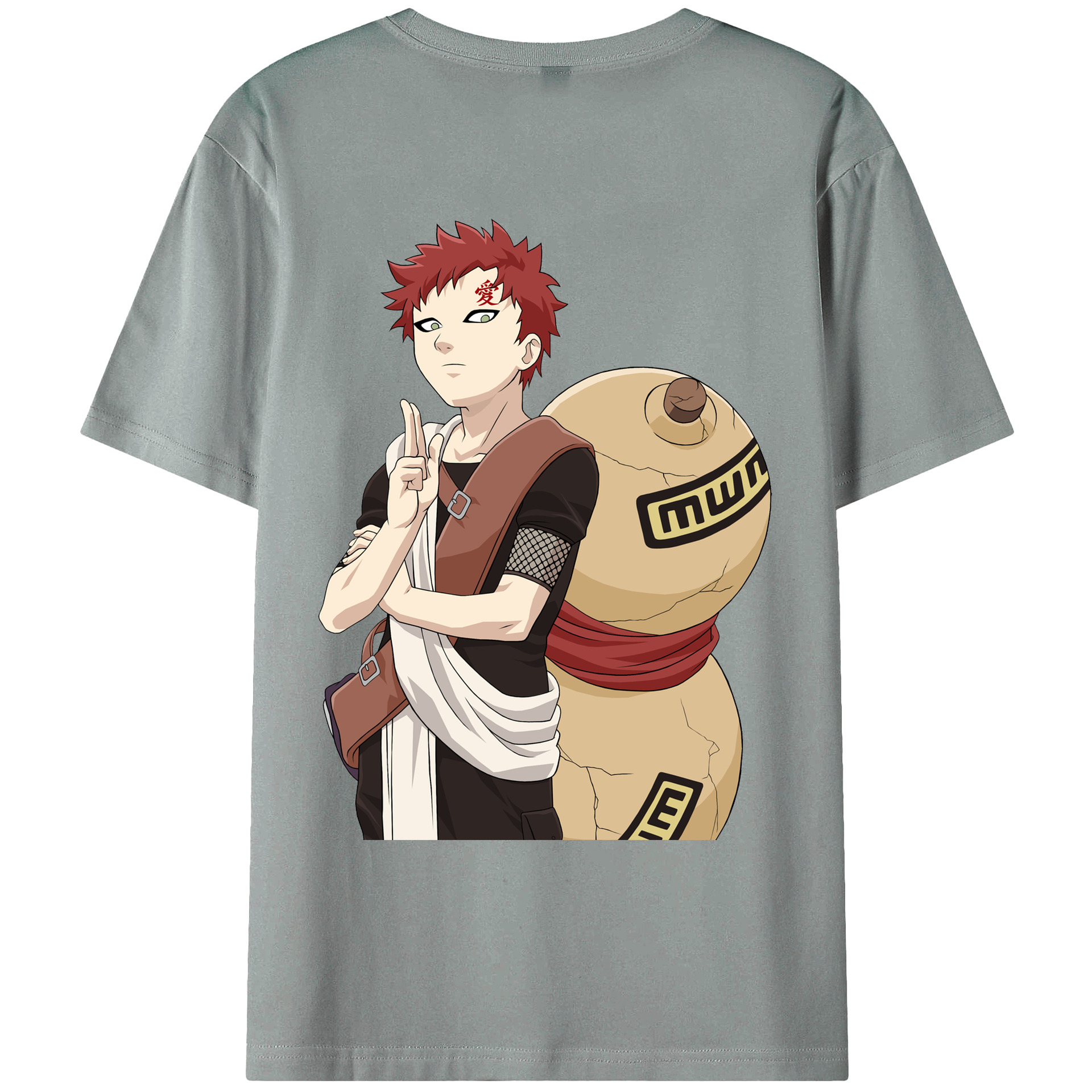 （画像用） NARUTO -ナルト- ガアラ Gaara 綿100％ メンズ半袖Tシャツ（バックプリント） 通気性